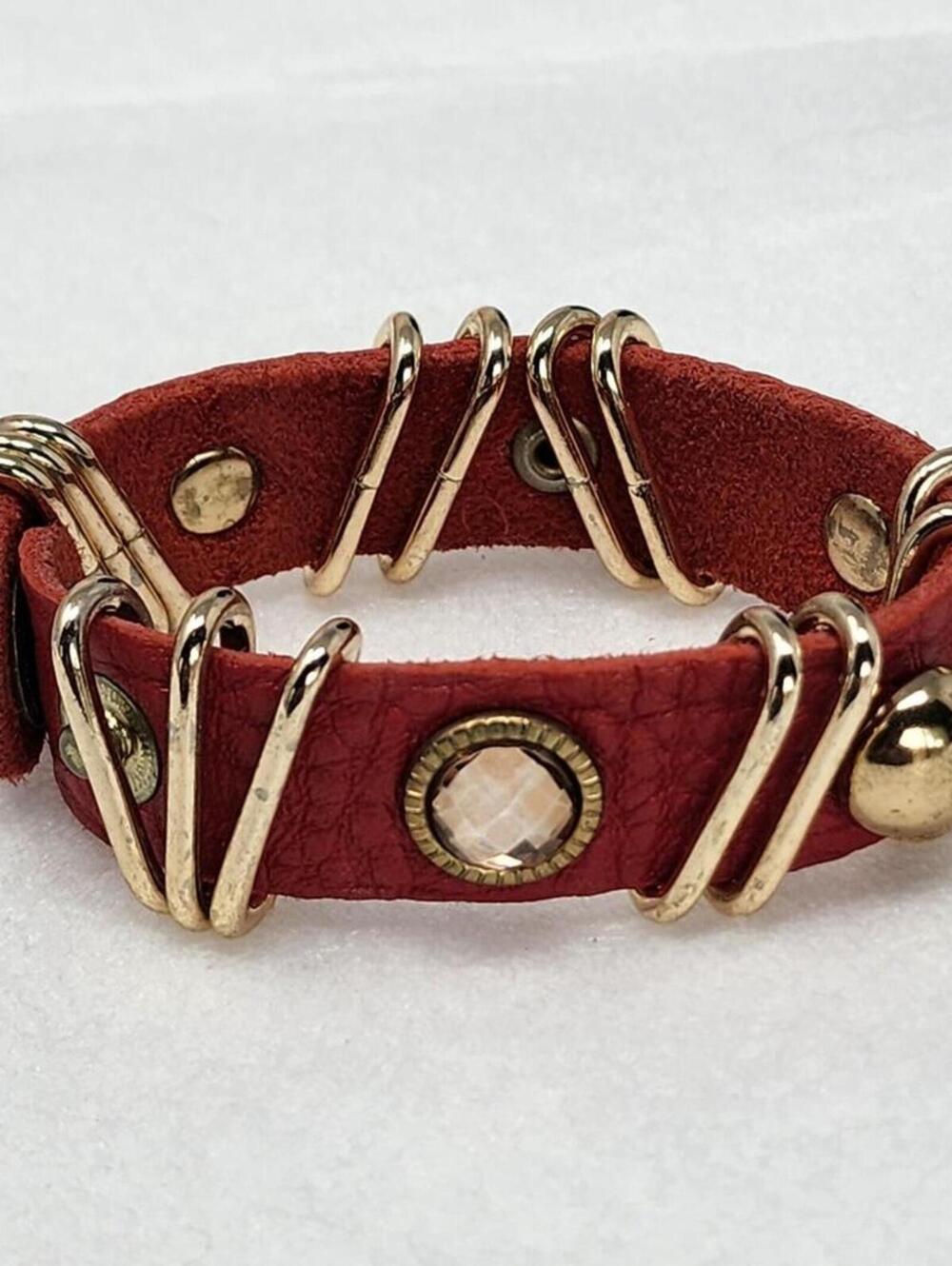 Natasha Red Leather Gold Hardware Bracelet